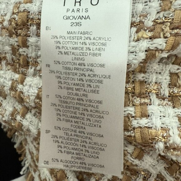 IRO tweed tan white cropped blazer size 34 - Picture 6 of 6